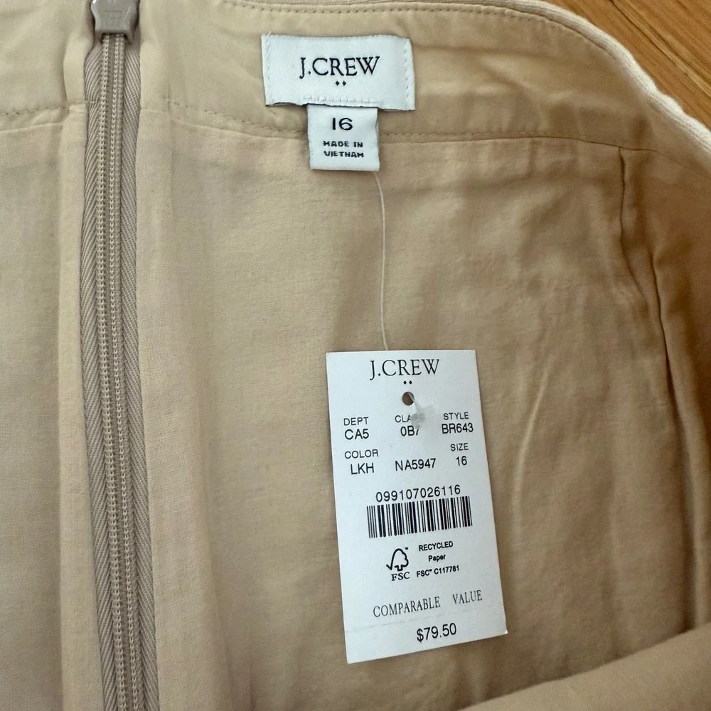 J. Crew Linen Blend‎ Button Front Preppy Classic Mini Skirt Beige Size 16 NEW